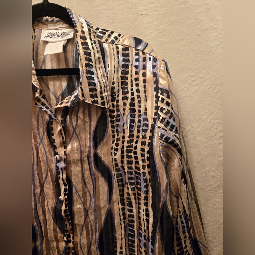 Y2K Sheer Abstract Animal Print Button Up Blouse Yves St Clair L - Picture 6 of 10